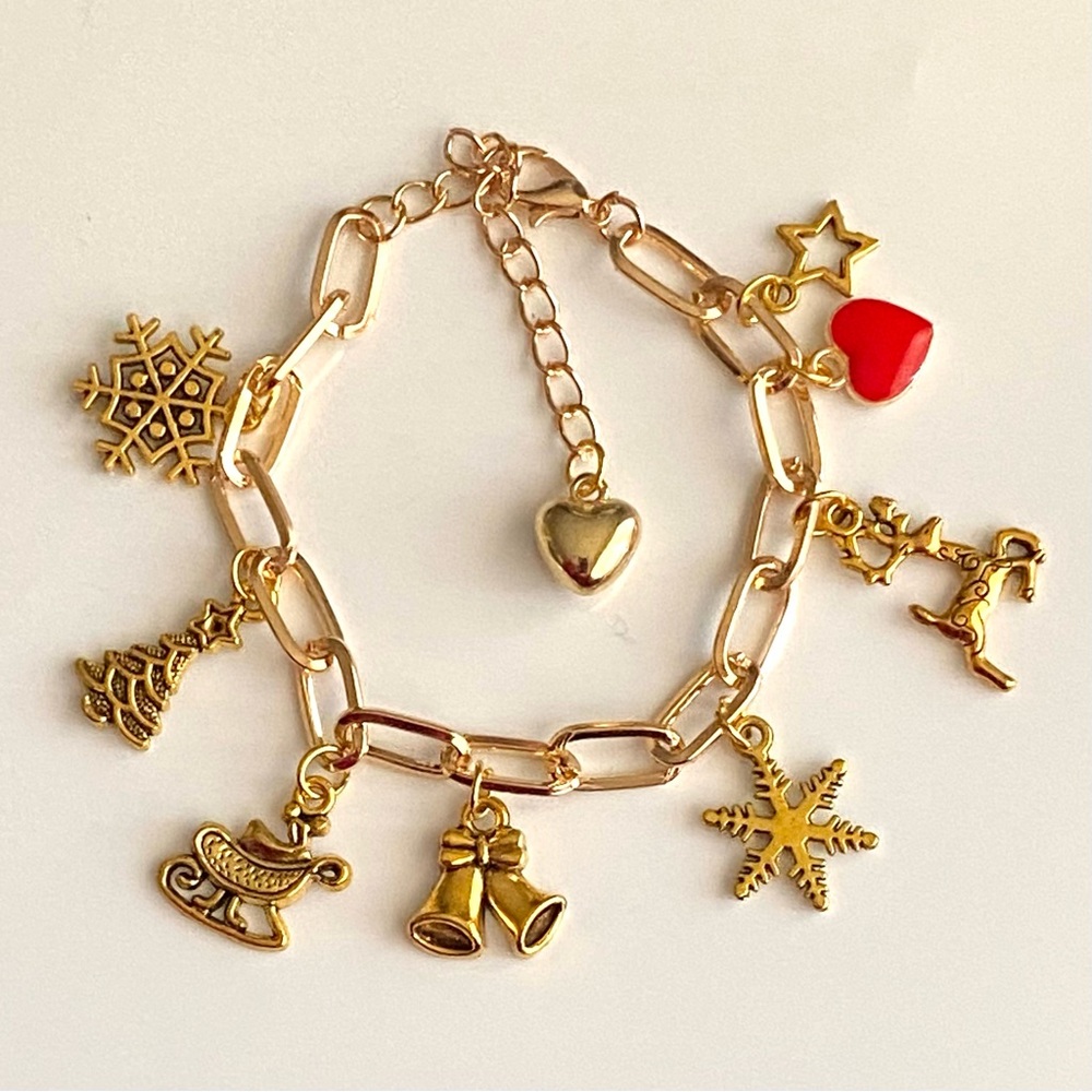 Handmade Y2k style Charm Bracelet Gold Coloured Christmas theme